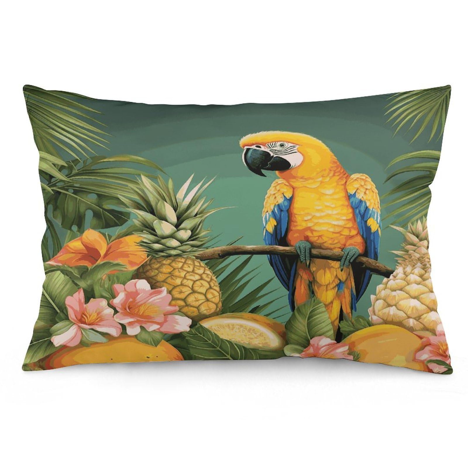 Summer Parrot Pineapple Bird Throw Pillow Covers with Silent Zipper Polyester Pillow Protectors Removable Pillow Cases Soft Pillowcase Cozy Pillow Sham Cushion Cover for Sofa Car Bed 12 "x20