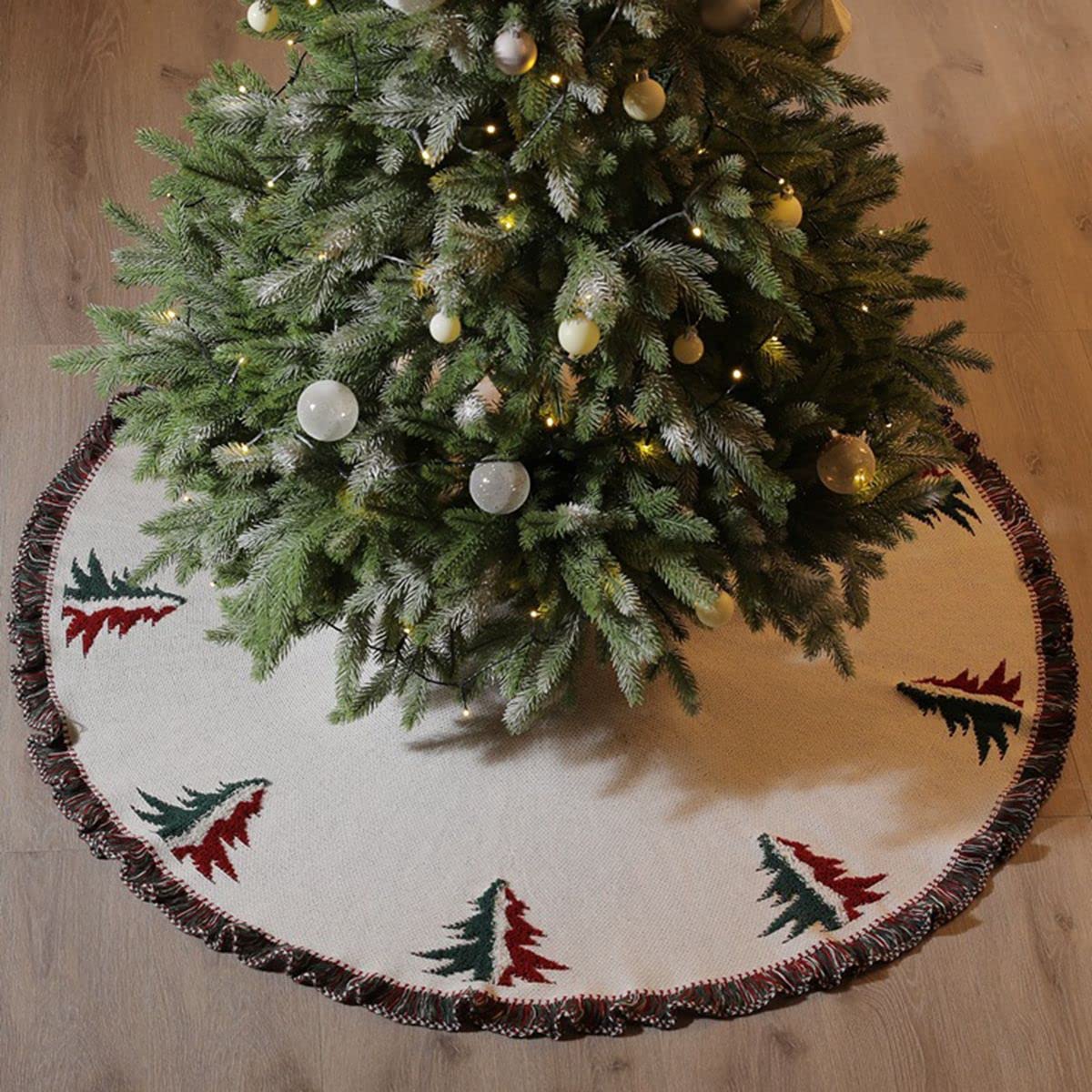 Gonna Albero Di Natale In Finta Pelliccia 122 Cm – Bianca, Con Corda, Doppio Strato, Per Base Albero