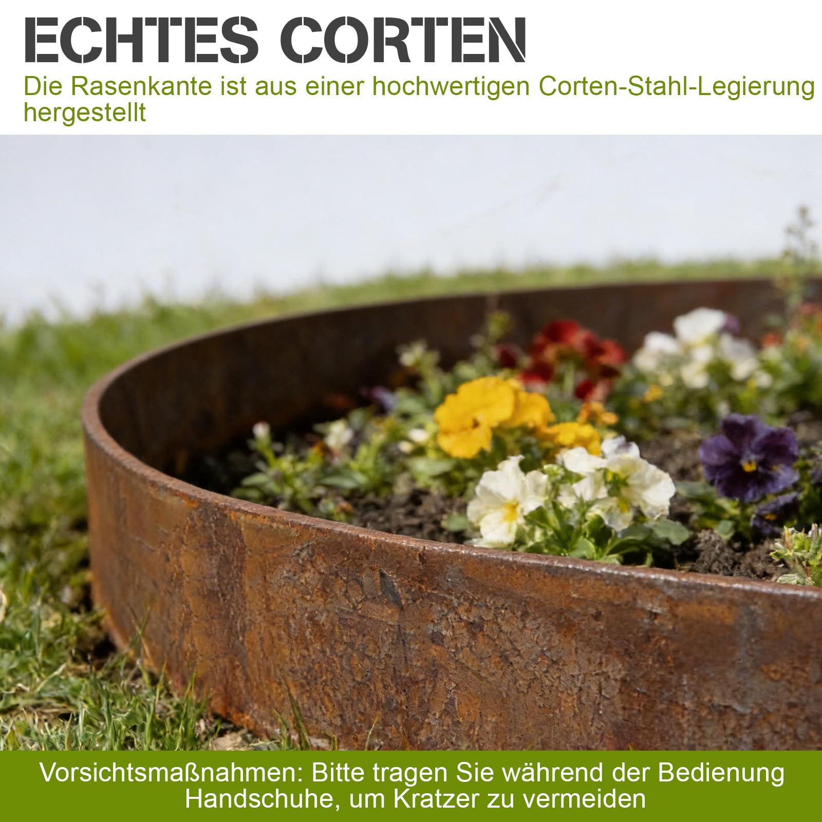 ohbien 10 m de borde de césped de acero corten flexible de acero corten para césped, borde de metal de 15 cm de alto, resistente a la intemperie, fácil montaje para jardín, bancal, césped y caminos