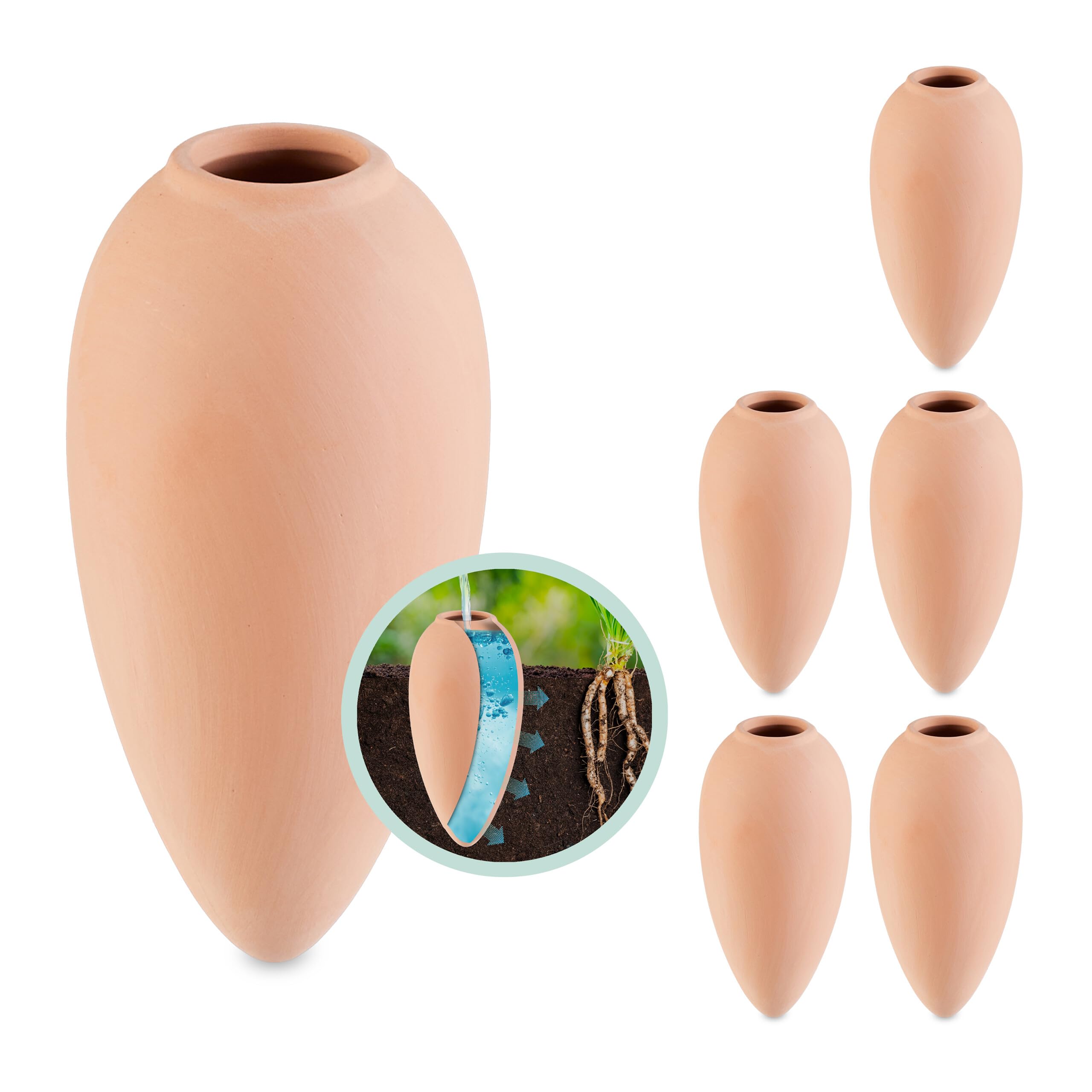 Relaxdays Clay Watering Spikes, Set of 6, 170 ml, Cones for Houseplants & Balcony Pots, Irrigation Stake, Terracotta