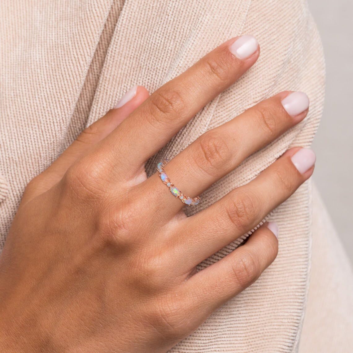 Opal Ring for Women Rose Gold Plated 925 Sterling Silver Opal Engagement Wedding Promise Rings Jewelry Gifts for Her (8, Rose Gold,White Opal) - Image 5