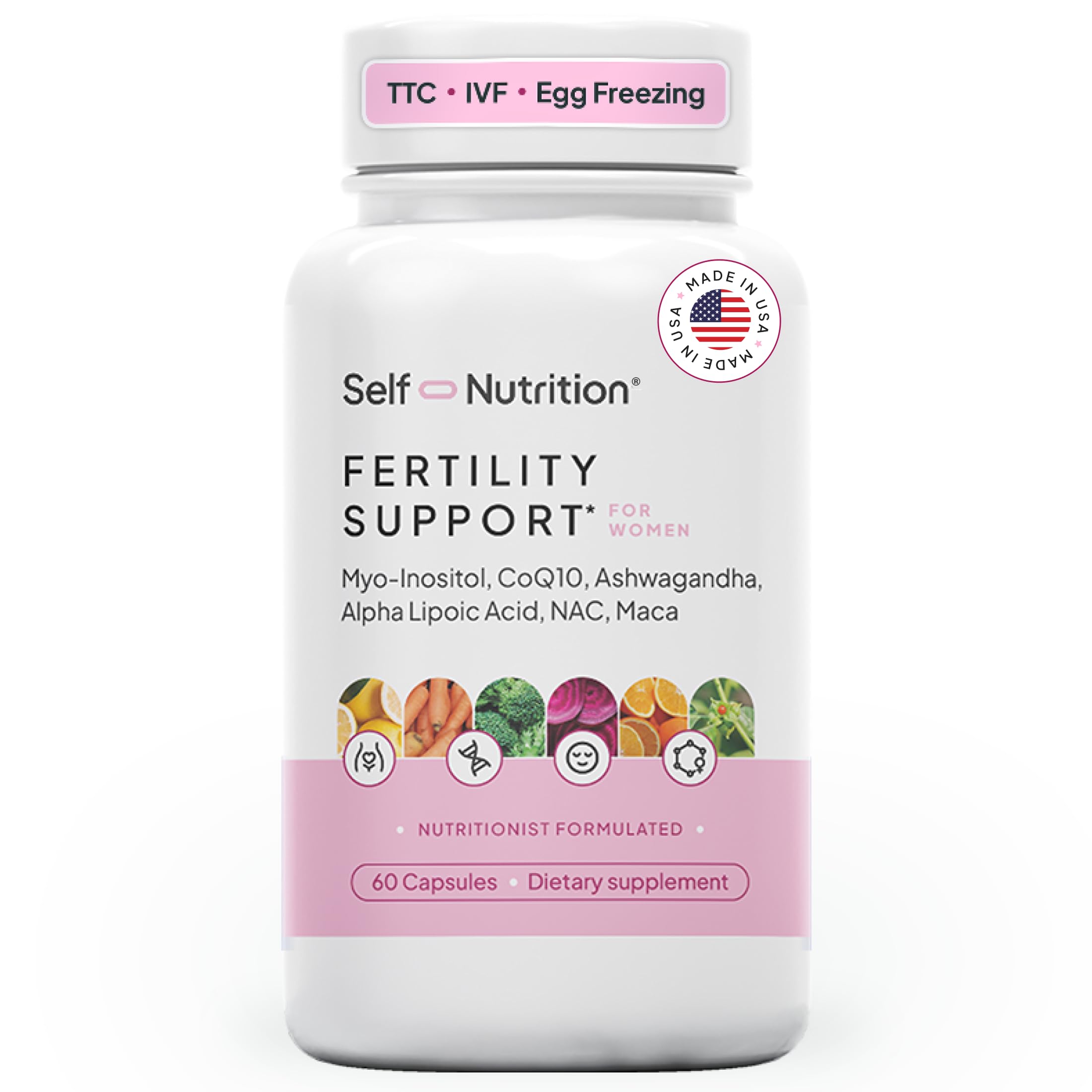 SELF NUTRITION Fertility Support for Women | Conception for Her, Coenzyme Q10, Ashwagandha, Myo-Inositol & More| Support Cycle Regularity & Ovulation| Vegan, Non-GMO, USA Made-60 Capsules