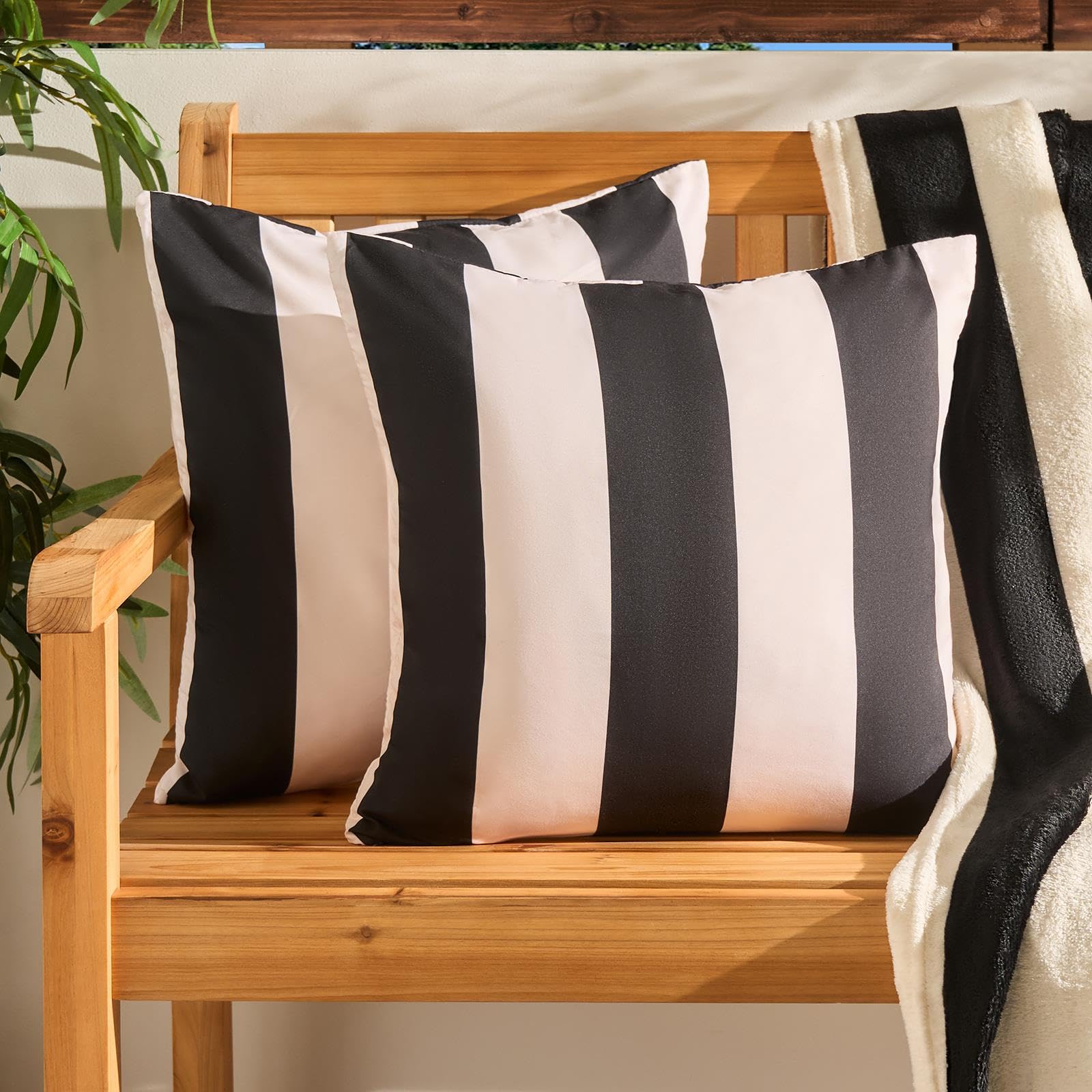 Ohs 2 X Stripe Garden Cushion Covers Outdoor Water ResistantBlack/cream from B&Q
