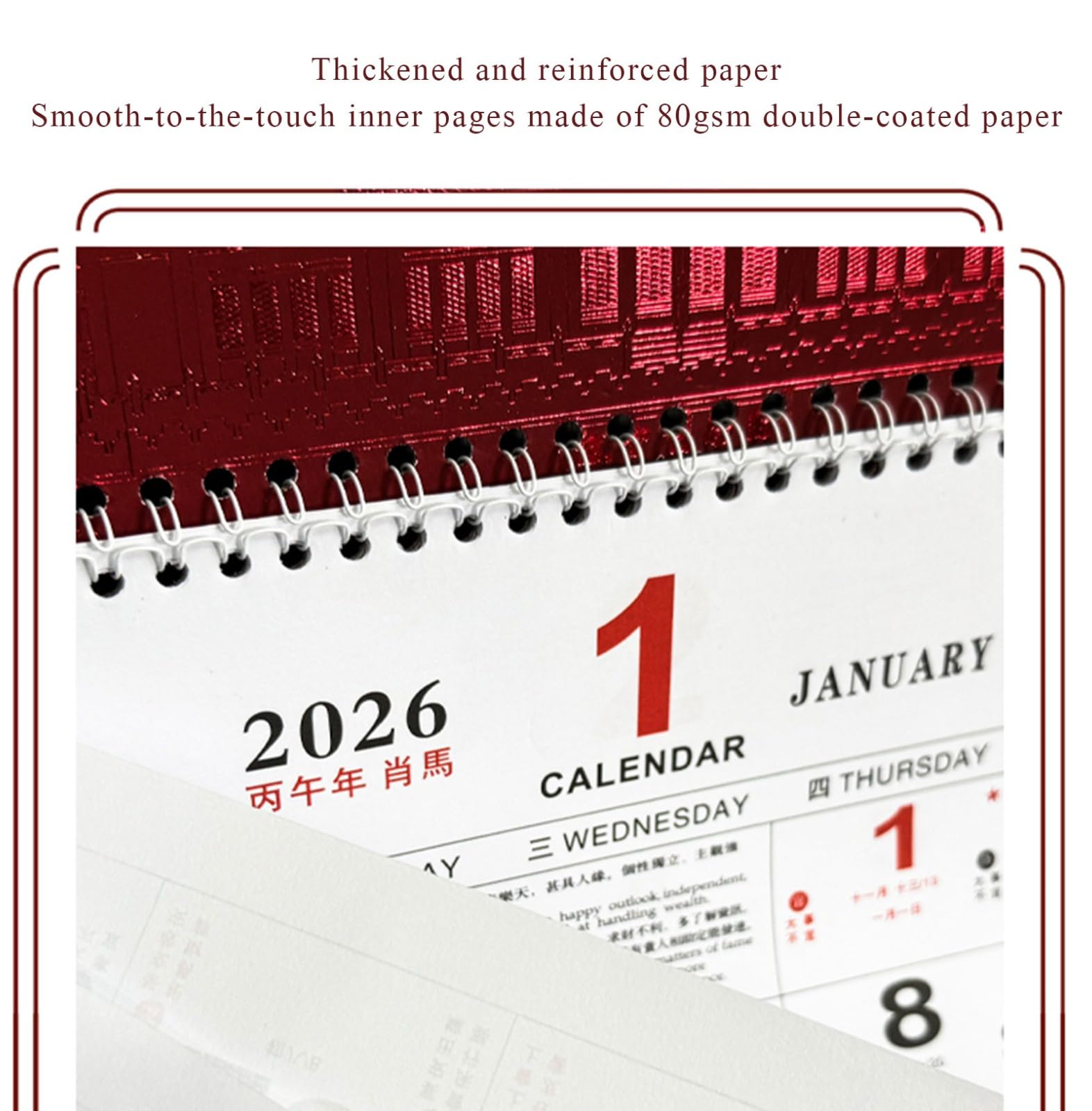 Calendario chino 2026, calendario lunar, año nuevo, colgante mensual, año nuevo, asiático, año del zodíaco, año del caballo, decoración de festival de primavera (G)