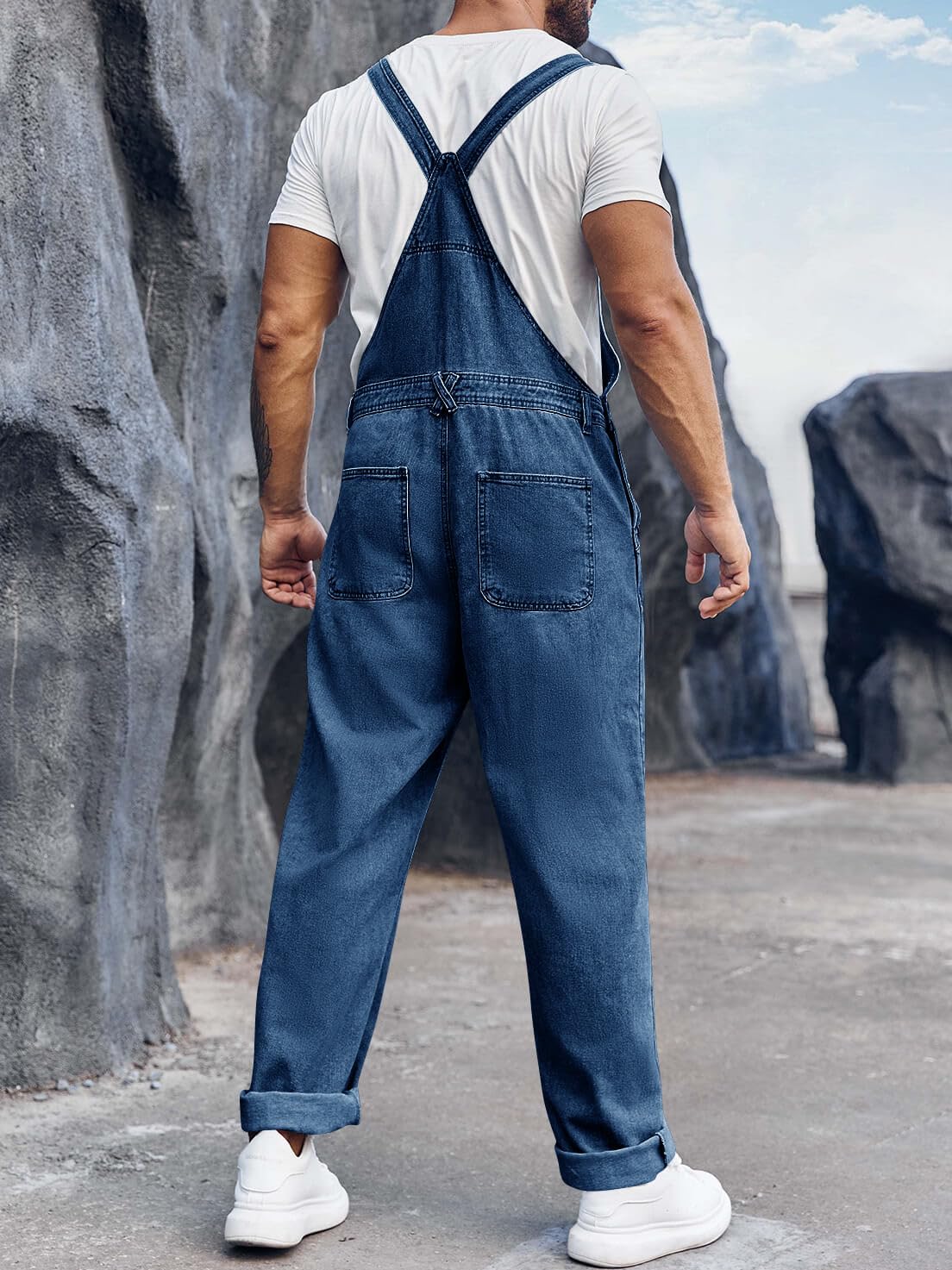 Runcati Salopette da uomo in denim, pantaloni da lavoro, pantaloni estivi streetwear, jeans casual, spalline regolabili