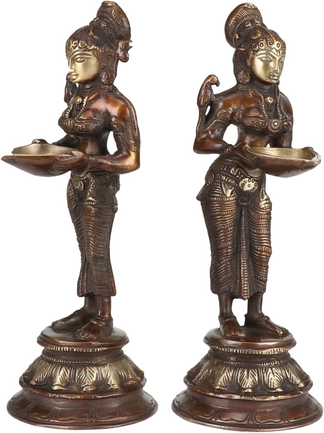 Kartique Brass Meenakshi Devi Diya Oil Lamp Deep Bronze Color Height 9.5 Inch