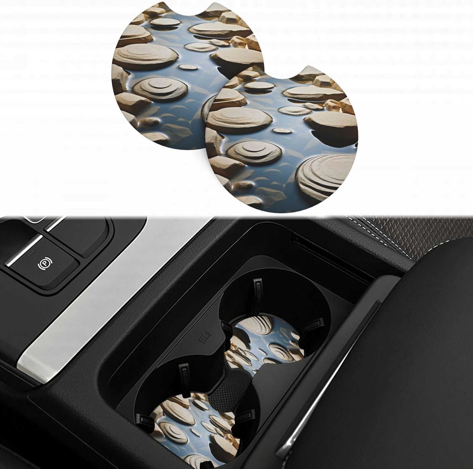 Car Cup Holder 2 Pack Car Coaster with A Finger Notch Rocks Over a Rippled Cup Holder Non-Slip Cup Holder Coasters Car Interior Accessories Drink Coaster for Most Vehicle