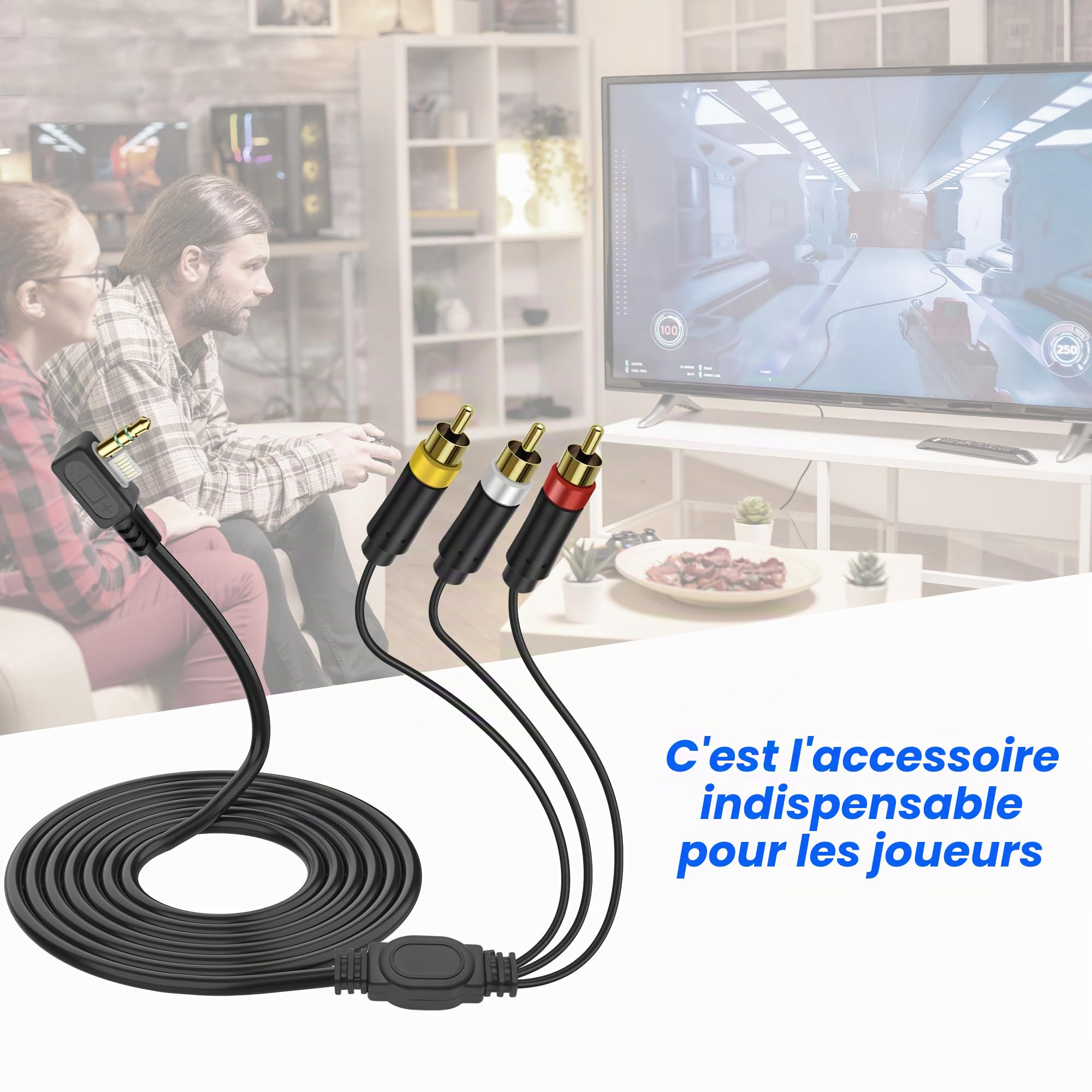 MEIRIYFA Compatible avec PSP AV Audio Vidéo 3RCA câble adaptateur pour PSP 2000 3000 HDTV HD Composant Audio Vidéo Câble de rechange (noir, 1,8 m)