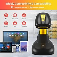 Vista 2 de NETUM Escáner de código de barras Bluetooth industrial QR, actualizado con base de carga, lector de código de barras inalámbrico 2D 1D 2600mAh