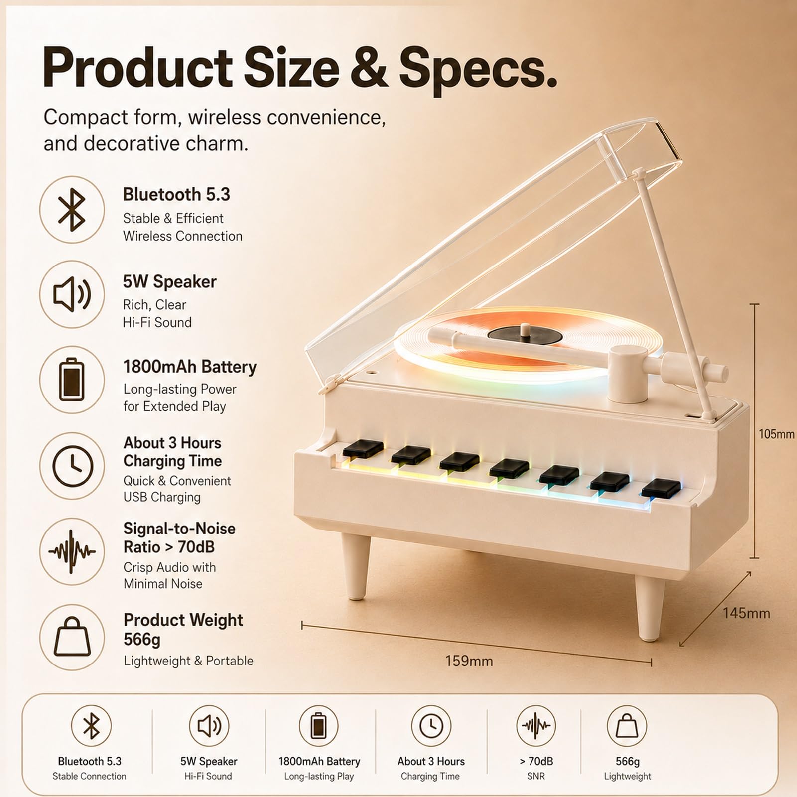 Carillon rotante 4 in 1 con altoparlante Bluetooth, luce notturna a LED, diffusore di aromi, decorazione di lusso per la casa, souvenir per gli amanti della musica