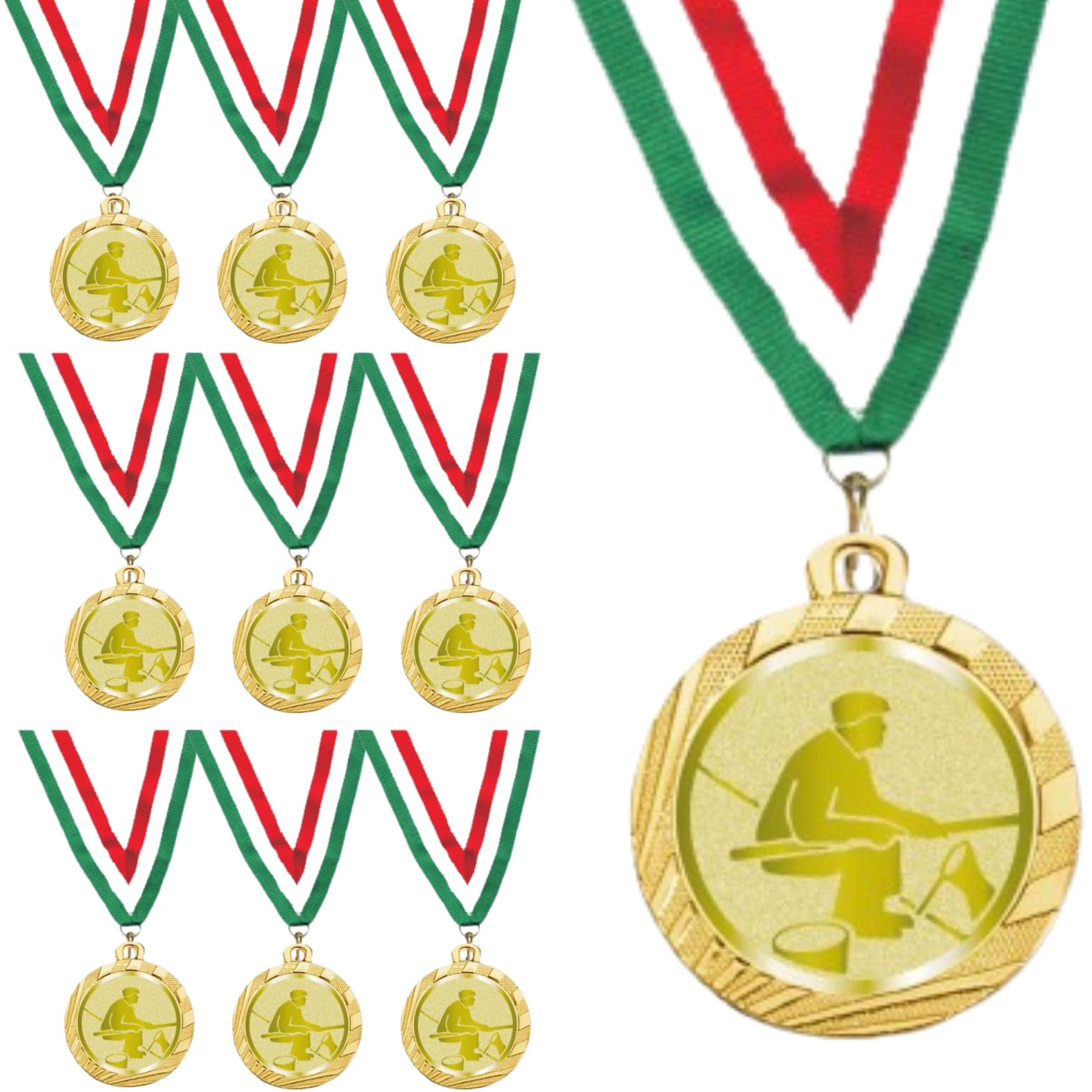 Stock Medaglie Personalizzate Premiazioni Pesca da 3,2 cm con Laccetto Medaglia Personalizzabili in Metallo con Stampa Personalizzata, Sport | 23.00.32.H