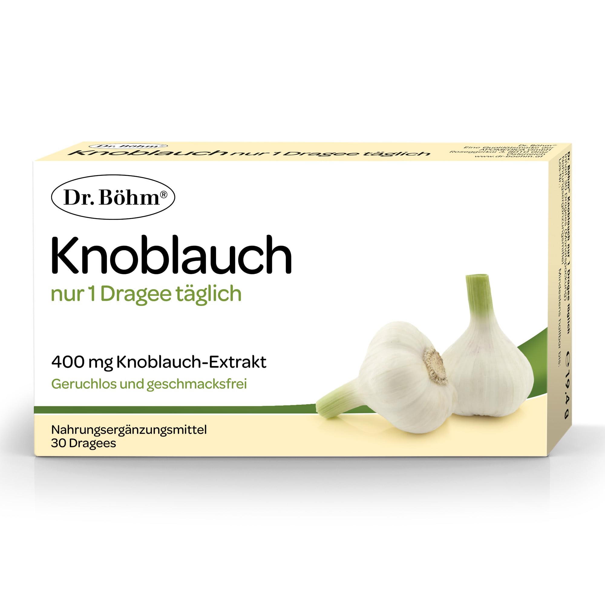 Dr. Böhm Knoblauch nur 1 Dragee täglich: Mit Knoblauch-Extrakt, 400mg, 30 Dragees