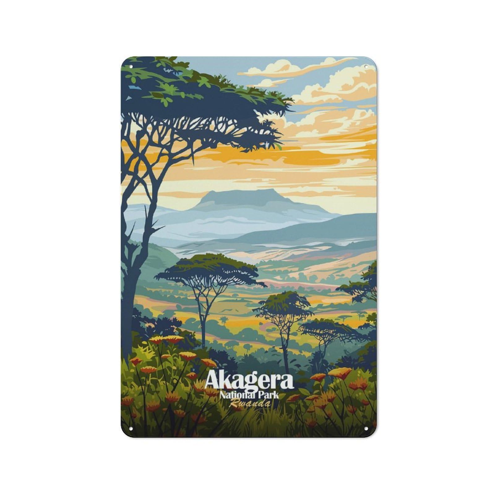 Junmoney Style-11 Vintage Tin Sign 30X20cm With Akagera National Park Rwanda Landscape For Garage Or Workshop, For Metal Sign Collectors, For Cafés, Pubs And Restaurants