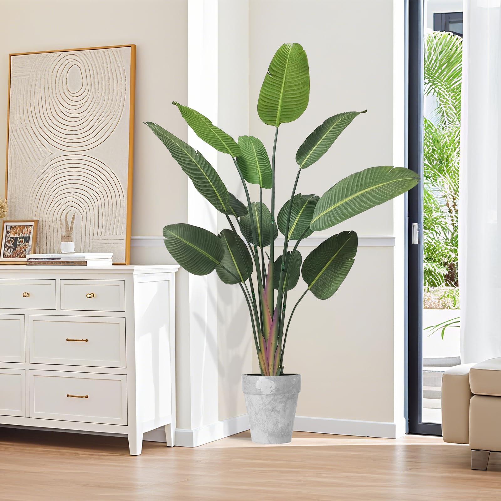 180CM Große Kunstpflanzen Paradiesvogel | Palmekünstliche Pflanzen im Topf für Innen & Außen | Deko für Wohnzimmer, Büro, Balkon, Garten