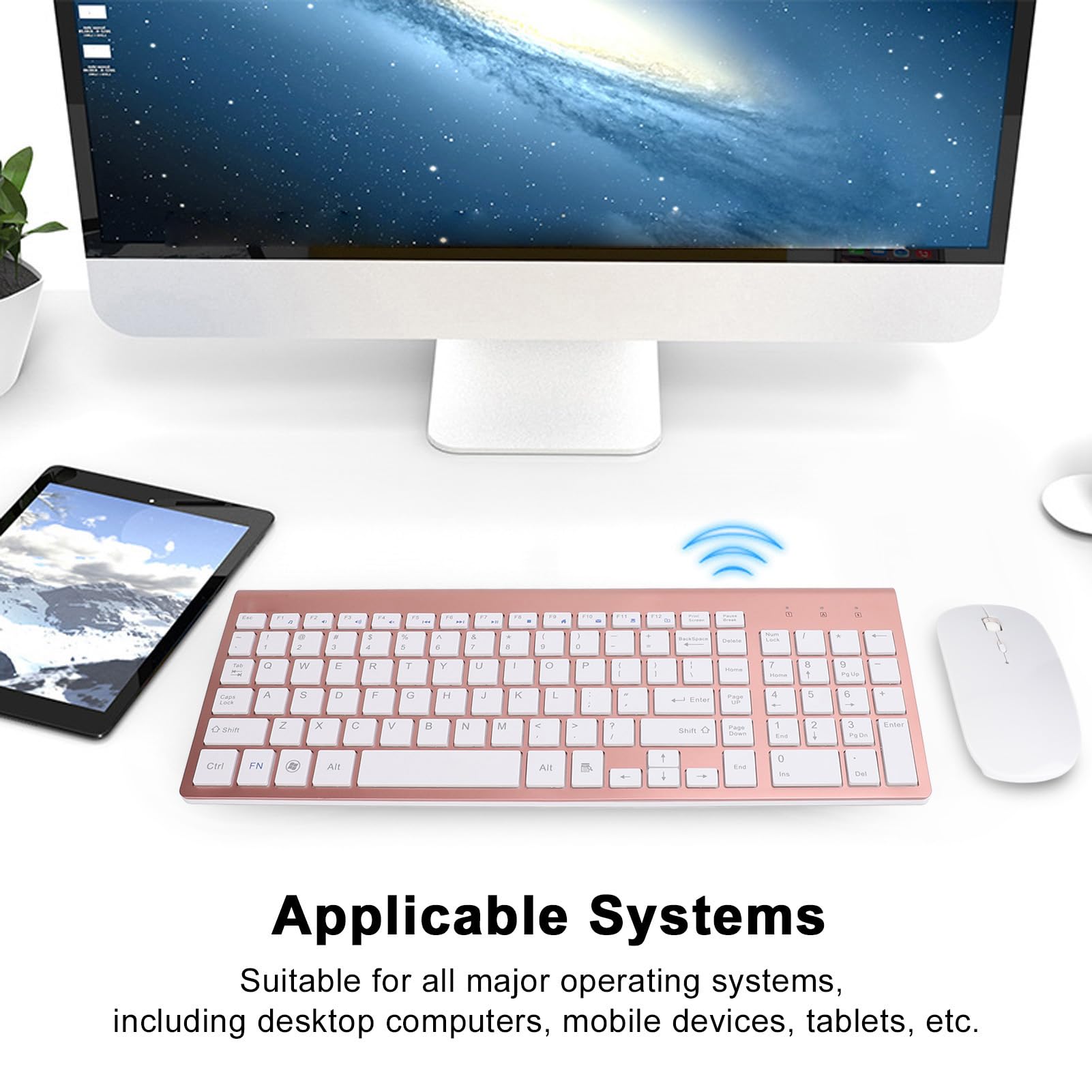 Combinazione Tastiera e Mouse Wireless, 102 Tasti Ultra Sottili e Silenziosi, Design Ergonomico con Adattatore USB, per Computer Desktop, Dispositivi Mobili, Tablet PC (Grigio