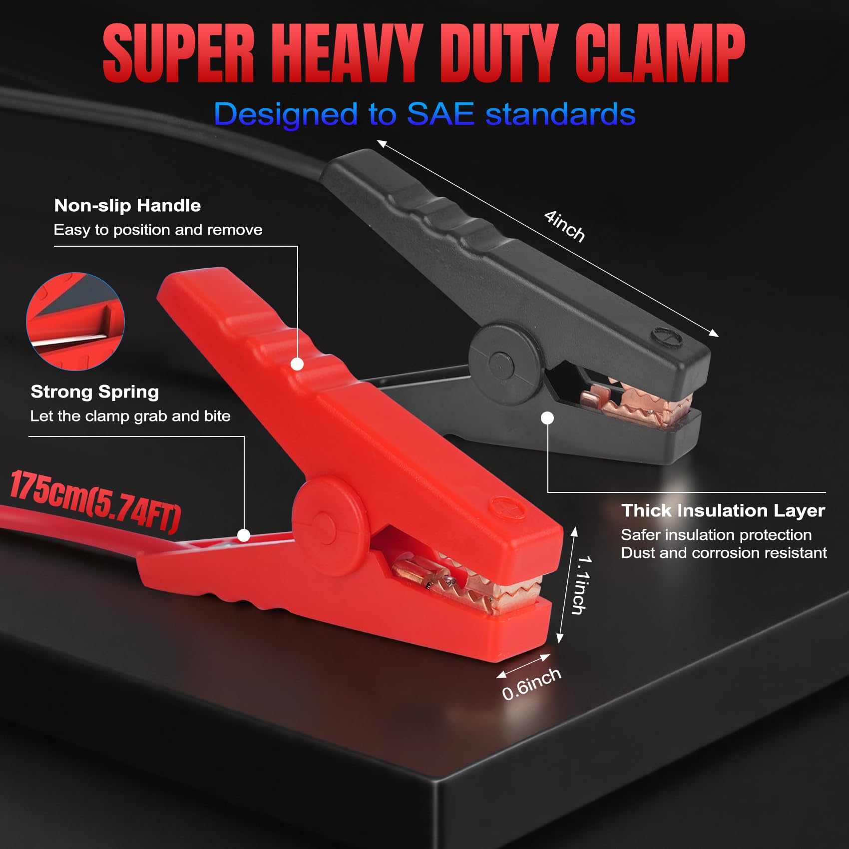 Milwaukee M18 18 V Batterie-Starthilfe-Kabelklemmen, 8-AWG 1,5 m Auto-Starthilfekabel, Kabel-Elektrowerkzeugleitung für die meisten Autos