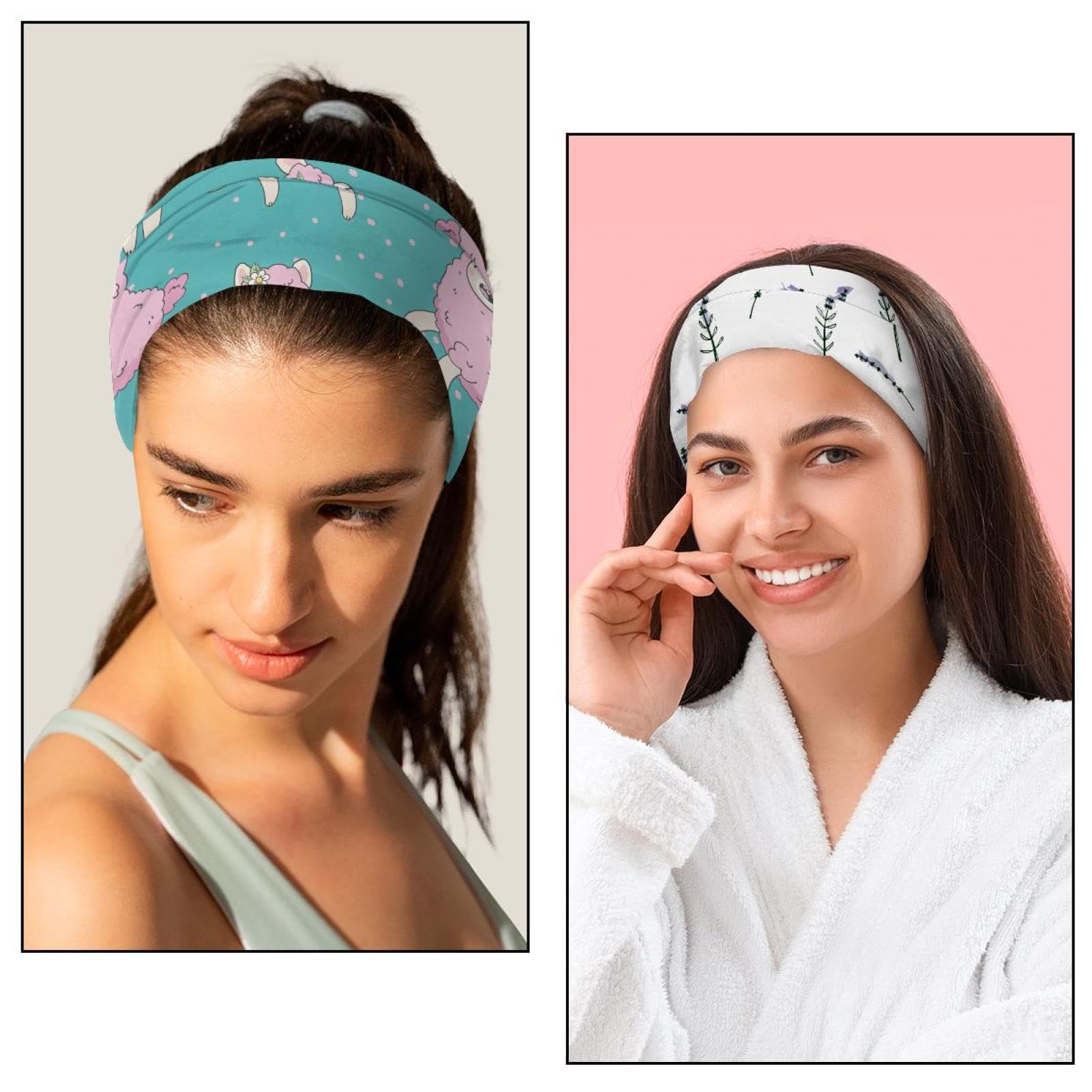 Lot de 6 bandeaux noirs et blancs antidérapants pour femme - Turban élastique large - Pour yoga, sueur, sport, entraînement