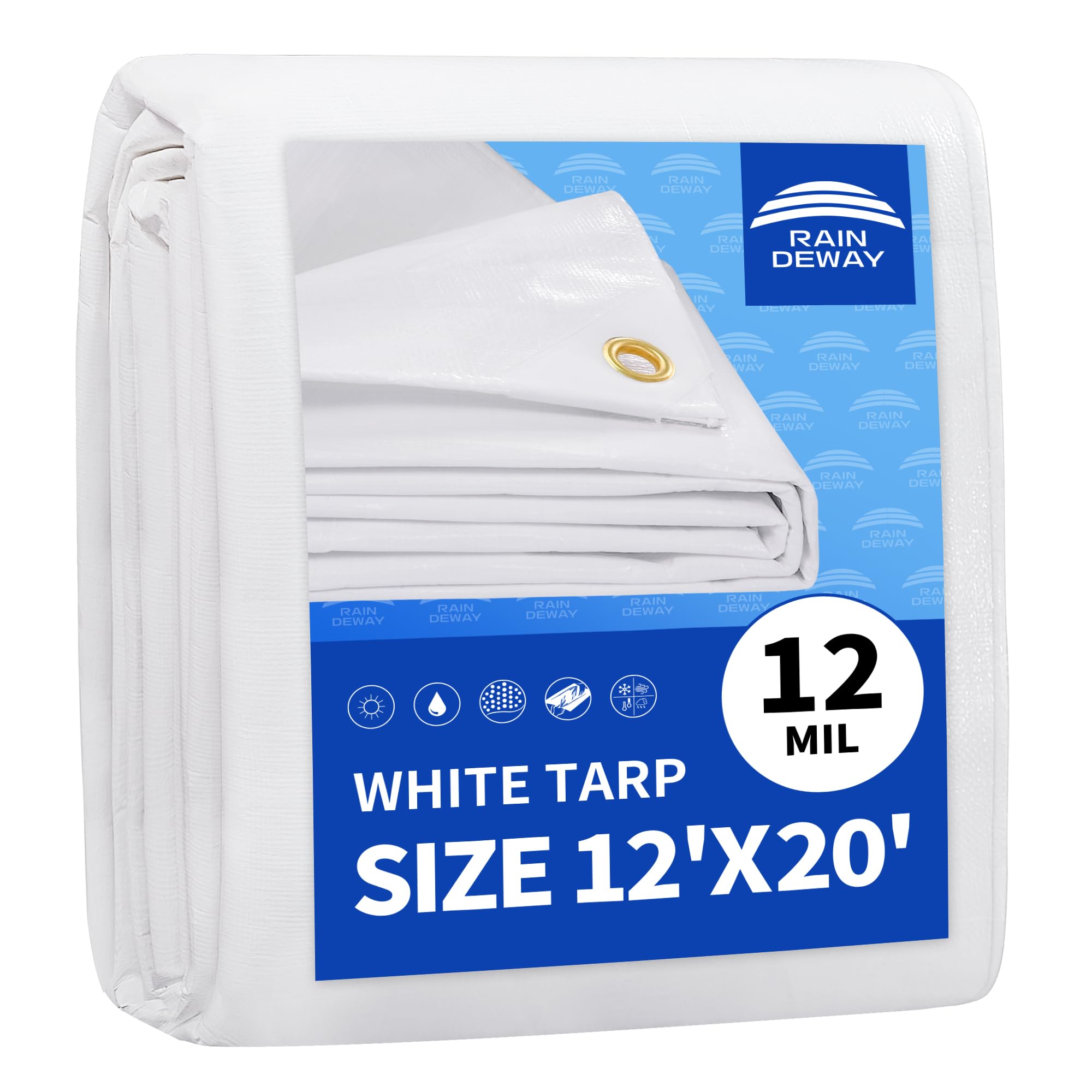 RAINDEWAY 12 Mil Heavy Duty White Tarp 12x20 Feet