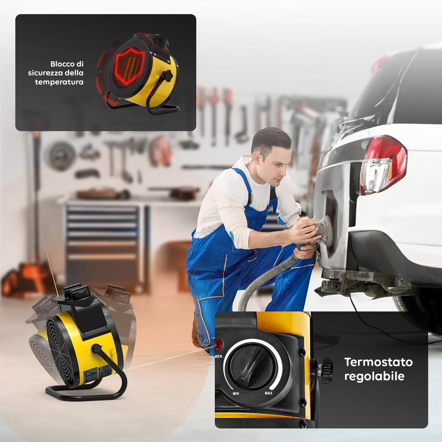 Wintem Termoventilatore in Ceramica 2000W - Stufa Elettrica 3 Intensità Regolabili e Funzione Anti Surriscaldamento - Ideale per Camera, Ufficio o Bagno - Compatto e Facile da Spostare 25,5x19x30,5cm