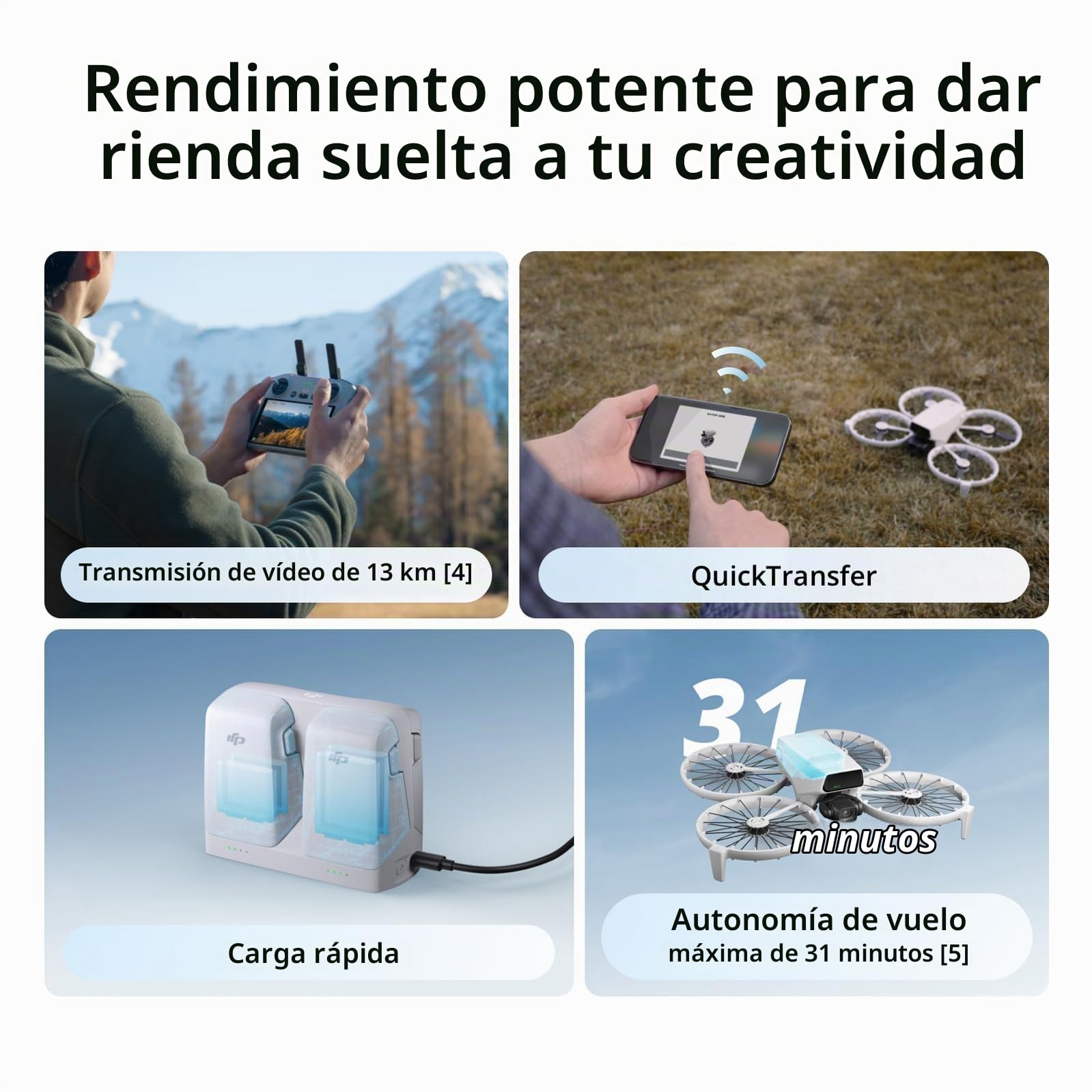 DJI Flip,Drone con cámara 4k adulto, mini drone con cámara, < 249g, drone función sígueme, 13km transmisión de vídeo, arranque manual,retorno automático,31min tiempo de vuelo,con delantal ((RC-N3))