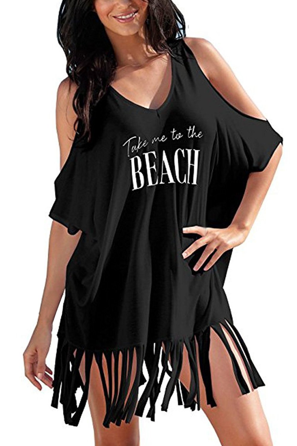 Beach Cover Ups Women - 2 Color Loose Fit Take Me to The Beach Printed Casual Beach Dress