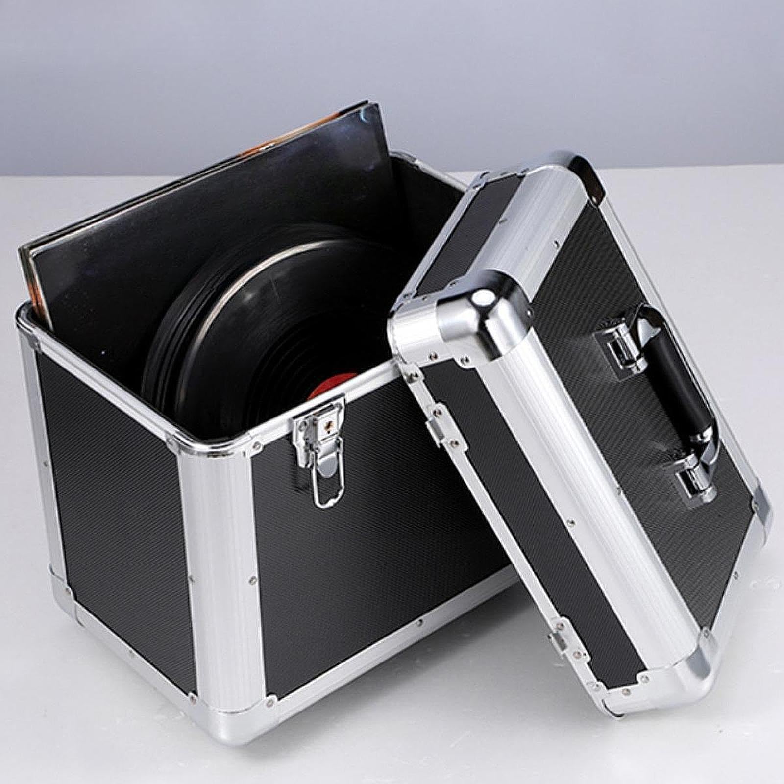 kowaku Scatola Porta Dischi Vinile Organizer Archiviazione Custodia Contenitore Alluminio Leggero con Manico Bloccabile per Collezionisti Appassionati DJ Ada, Nero S