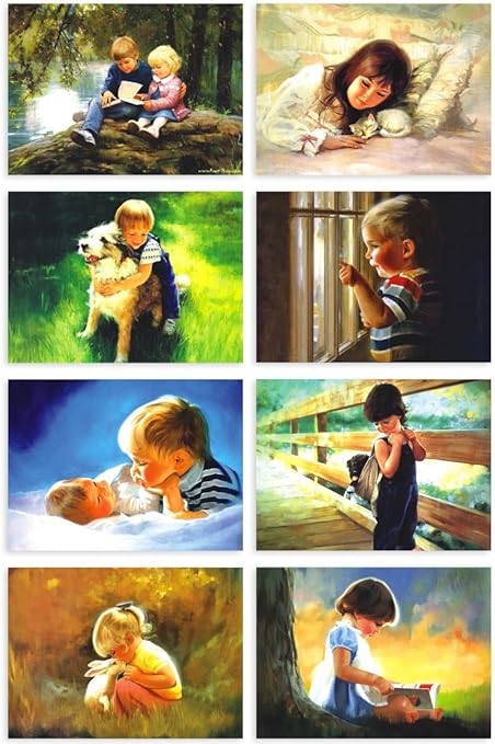 Amazon 油絵風 外国の かわいい 子供たち ポストカード 32枚セット ポストカード 絵柄付はがき 文房具 オフィス用品