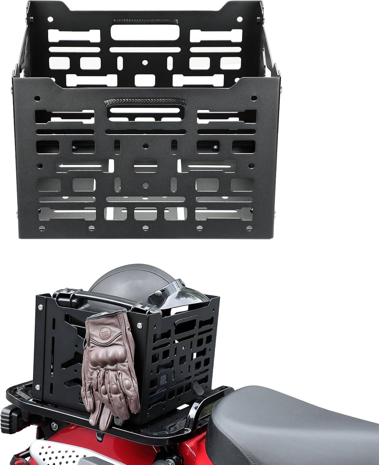 KEMIMOTO Universal Rear Rack Luggage Storage Basket Compatible with Trail 125 CT125 Grom Monkey Navi Super73 Aluminum MOLLE Crate Folding Storage Basket Holder Electric Bike Luggage Rack