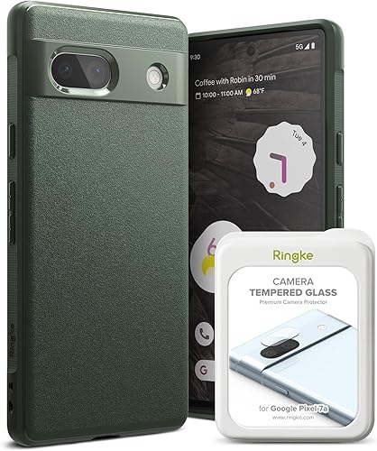 Ringke Onyx - Funda compatible con Google Pixel 7a verde oscuro + cristal de lente de cámara compatible con Google Pixle 7a