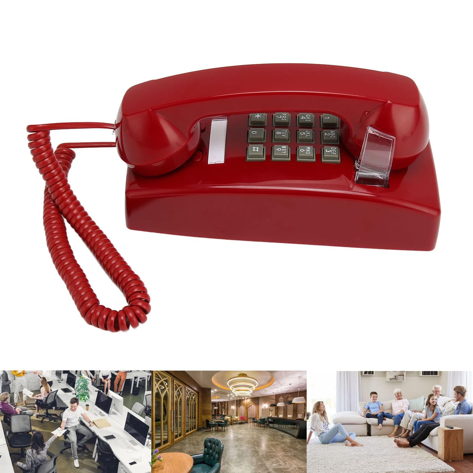 Vintage-Wandtelefone Festnetz, Retro-Wandtelefon Im Alten Stil, Rotes Schnurgebundenes Telefon Zur Wandmontage mit Lautstärkeregler für Senioren-Hotelküche