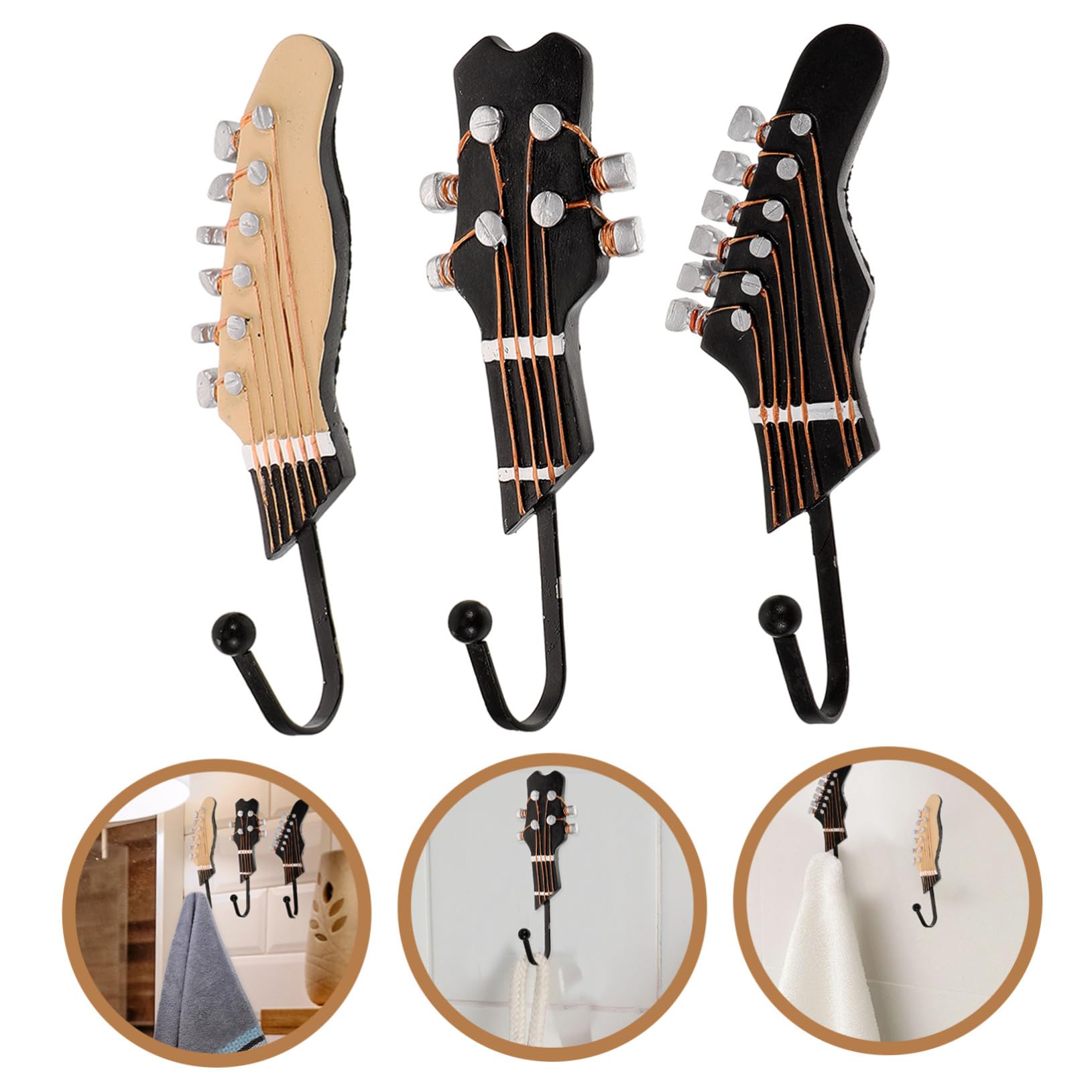 3 Stück Resin Gitarren Wandhaken Dekorativer Schlüssel und Handtuchhalter Kompakte Einzigartiges Musikdesign Einfache Montage für Flur Schlafzimmer für Musikliebhaber