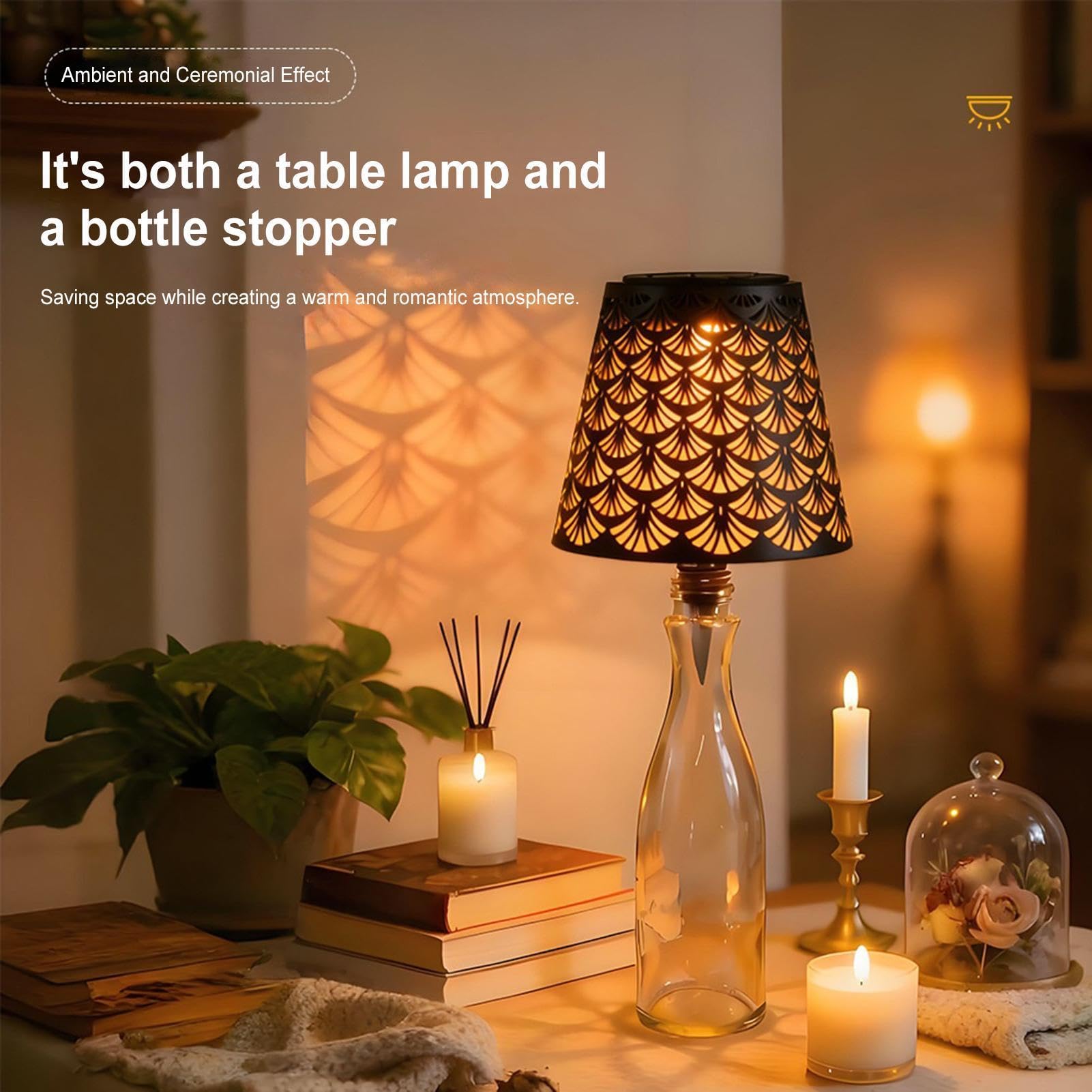 Lampada a energia solare per bottiglia di vino, proiettore di in metallo cavo con tappo, lampada da tavolo ad energia solare bianca calda per matrimoni, feste e bar, decorazione decorativa in