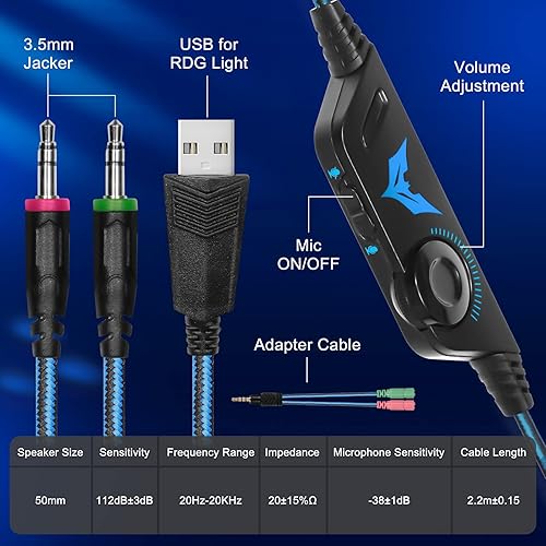 Miniatura 7 de Auriculares para juegos Xbox One con sonido envolvente estéreo auriculares para juegos PS4 con micrófono y luz LED con cancelación de ruido