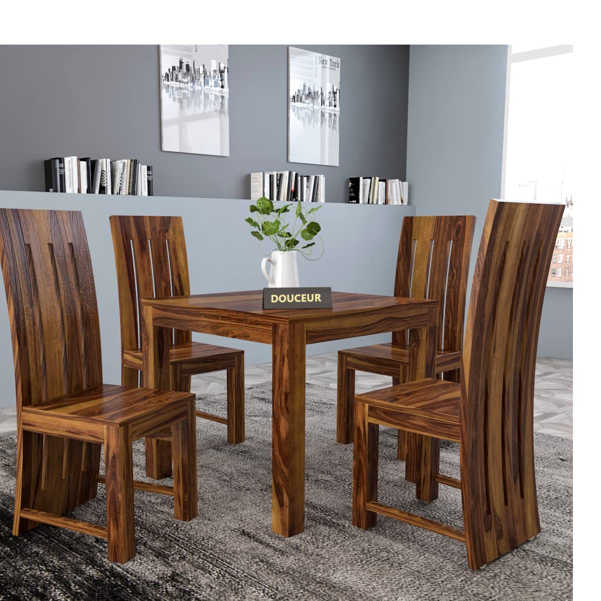 Douceur Furnitures Solid Sheesham Wood Four Seater Dining Set for