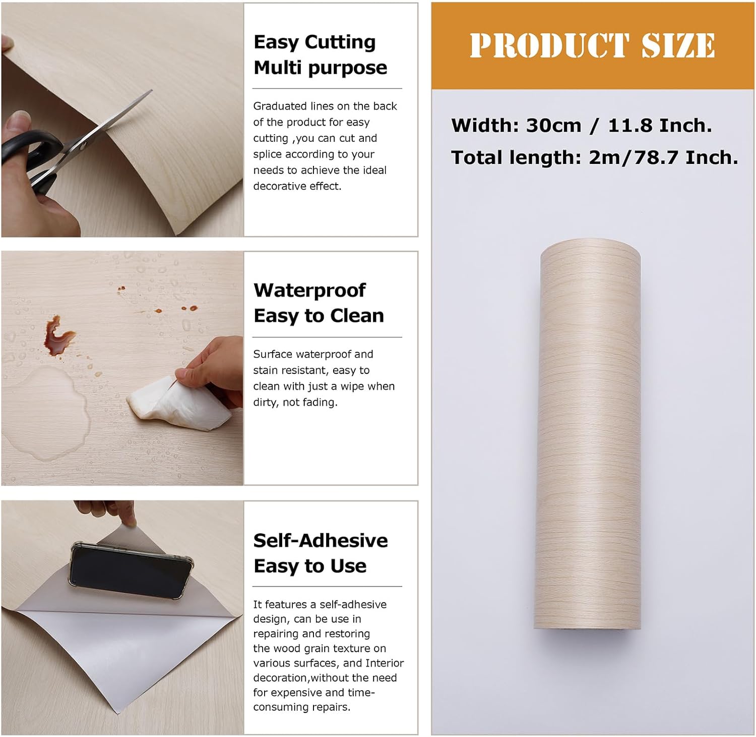 Wood Grain Contact Paper Peel and Stick Wallpaper Wood Wallpaper Thicken Textured for Furniture Cabinets and Drawers Countertops Waterproof Self Adhesive Realistic Sensation 11.8''x 78.7''
