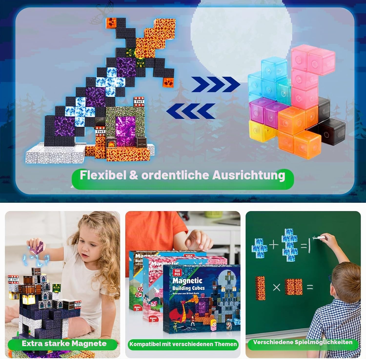 GraceDuck Magnetische Bausteine Bauen Deine Magnetische Welt Rettung der Prinzessin Edition Magnetic Blocks 150PCS Montessori Spielzeug ab 5 6 7 8 9 Jahre Geschenk für Kinder Jungen und Mädchen