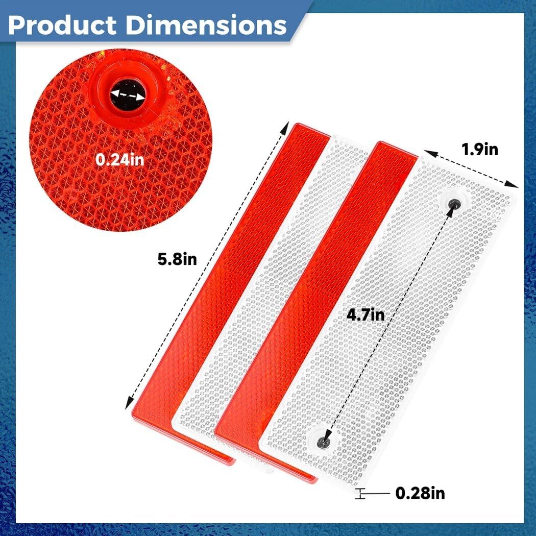 Homaisson 40 PCS Self-Adhesive Rectangular Reflectors, Red and White Plastic Car Reflectors, Stick-on or Screw Mount Universal Reflective Warning Plate for Pickups, Vans, Trucks, Trailers