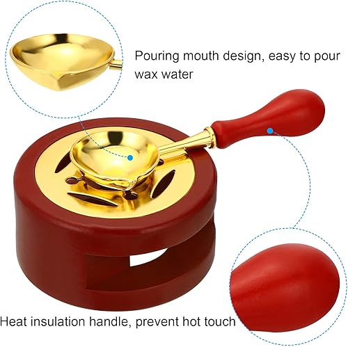 Miniatura 5 de PATIKIL Kit de sellado de cera, calentador de sellos de cera con cuchara de fusión, estufa de fusión retro, herramienta de horno para sellar