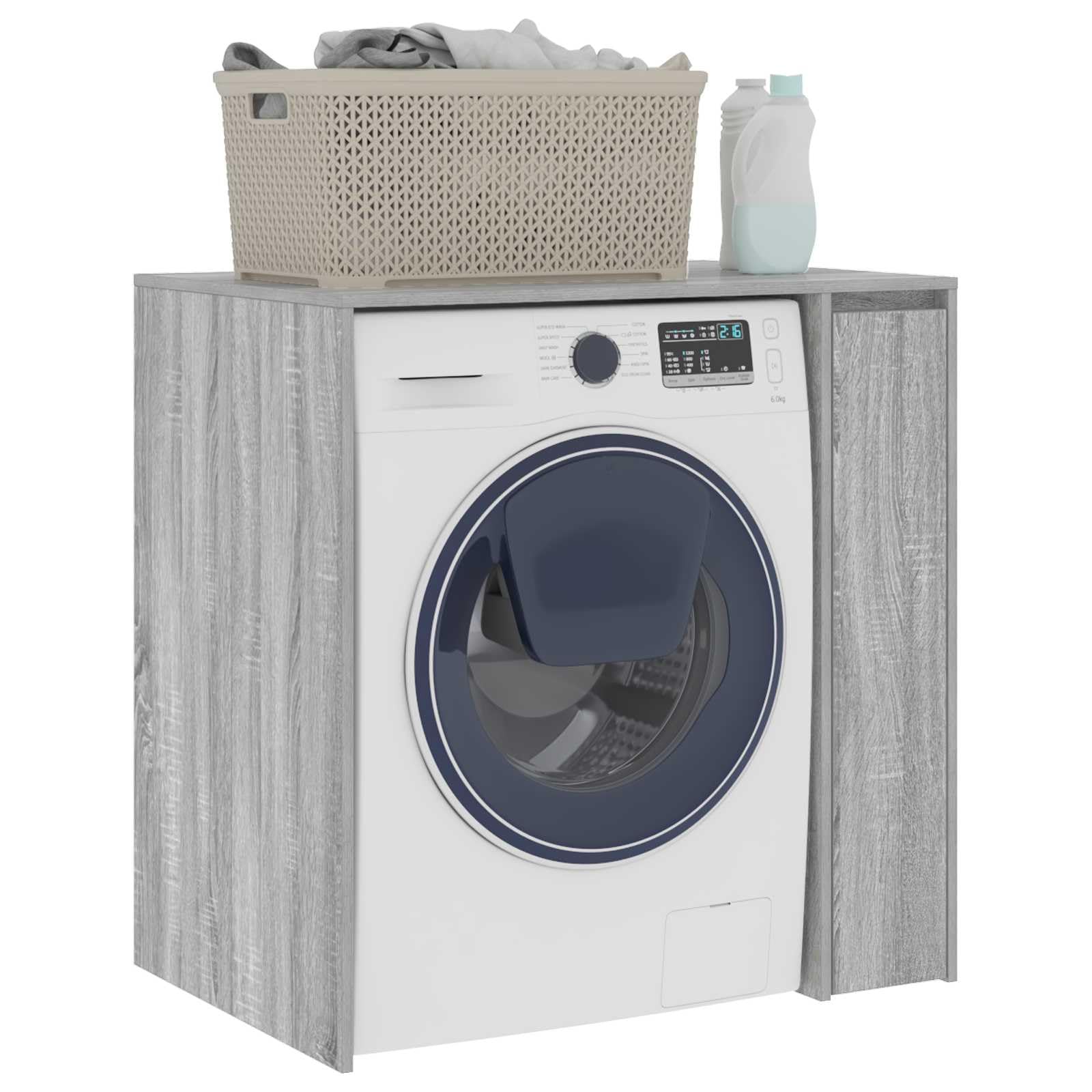 Waschmaschinen-Schrank Mit Tur Graues Sonoma 87x60x89 cm | Holzwerkstoff, Wasserabweisend, 2 Facher, Einfache Montage, Feuchtes Tuch Reinigung