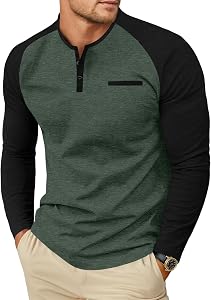 Sailwind Hommes manches longues Henley Chemises Casual Classic Tee Button de coton Henley