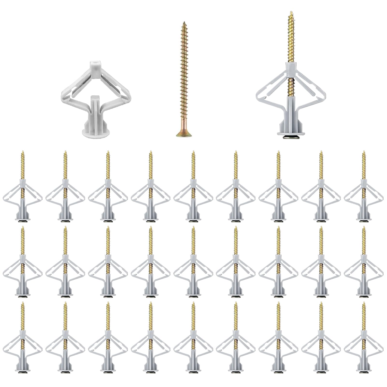 50pcs Plasterboard Wall Plugs Set, Plasterboard Fixings, Heavy Duty Universal Drywall Anchors and Screws