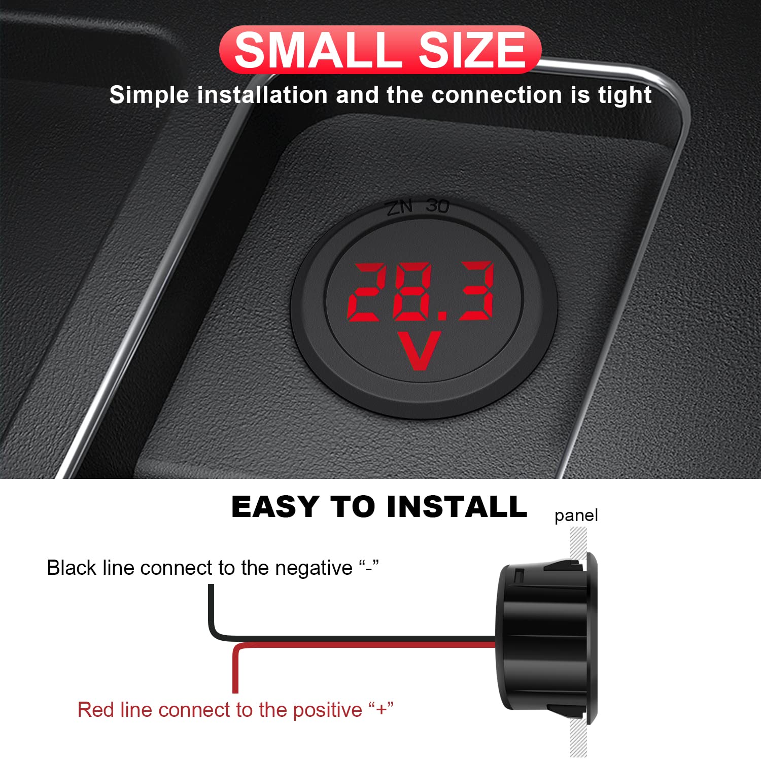 Voltmetro Tester Digitale Auto Moto DC 12-24V LED 3 Cifre ROSSO - Foto 7