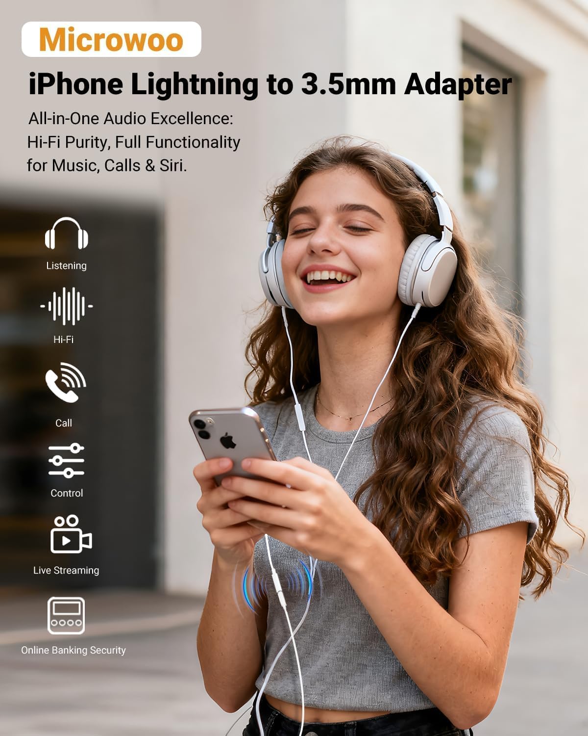 Lightning to 3.5mm Headphone Jack Adapter [Apple MFi Certified] Hi-Fi Stereo Sound, Full Function Control, Compatible with iPhone 14/13/12/11/X/8 & More – for Music, Calls & Car AUX White 10Pack