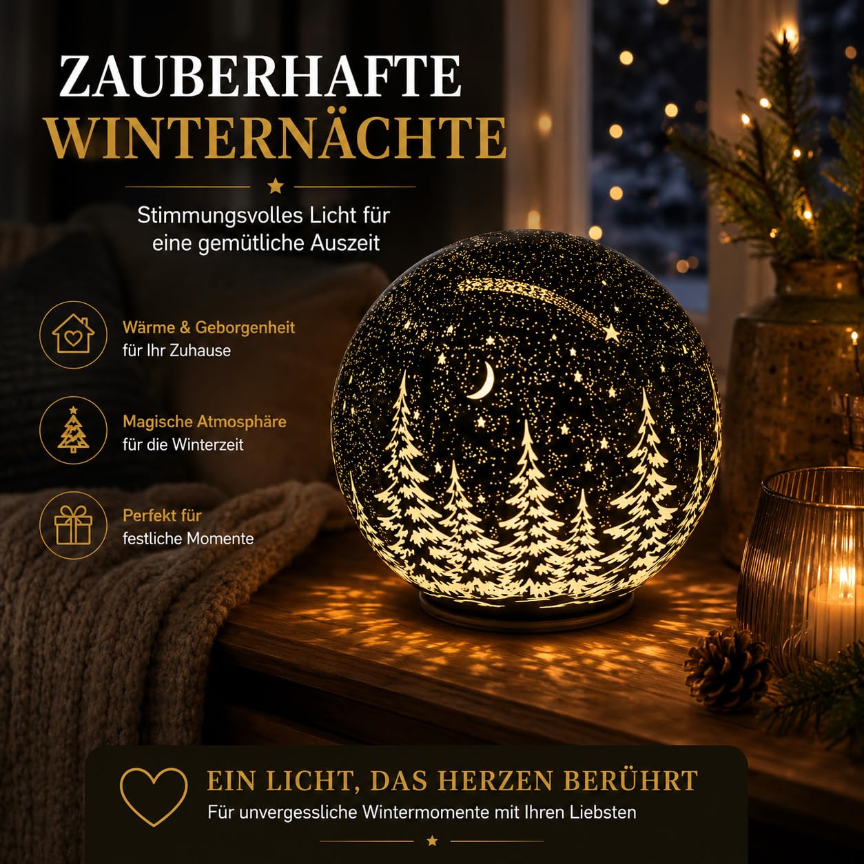formano Świecąca kula LED, zimowa noc, 20 cm, obracana z timerem, spadająca