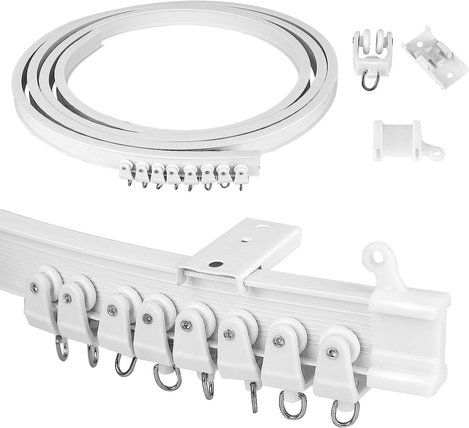Holdfiturn Bendable Curtain Track 3 Meters Flexible Ceiling Curtain Track Glider Rail White Ceiling Curved Curtain Rail for Bay Windows RV Room Divider Straight Curtain Rail