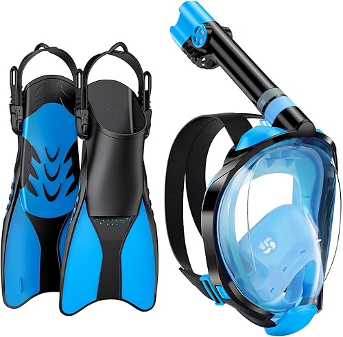 Miniatura 8 de WSTOO Mask Fins Snorkel Set,Snorkeling Gear for Adults,Full Face Snorkel Mask & Adjustable Swim Fins,Dry Top System Anti-Fog Anti-Leak Negro -,Negro