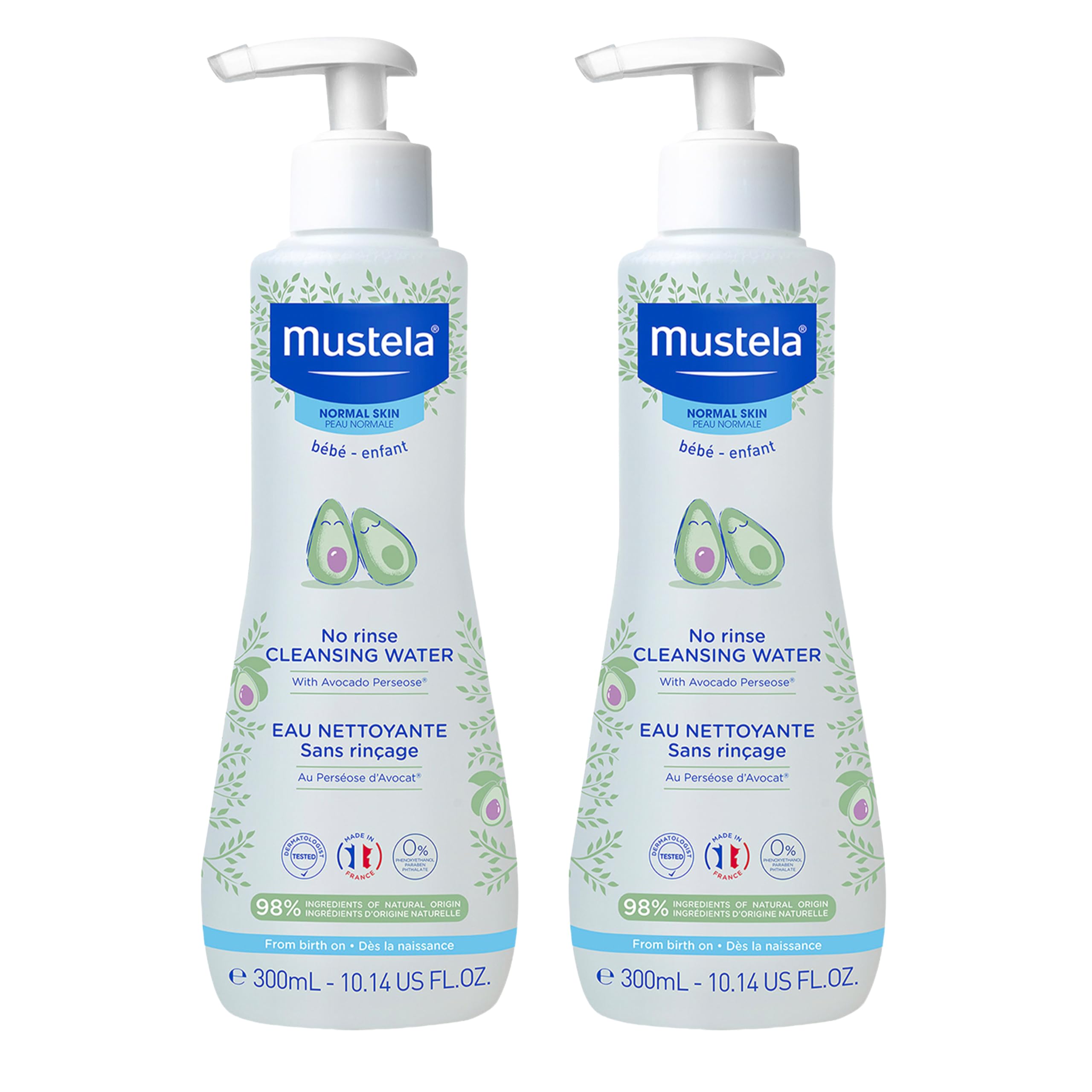 Mustela No-Rinse Micellar Cleansing Water for Babies - Made with Natural Avocado Perseose & Aloe Vera - Safely Cleans Baby's Face, Hands & Diaper Area - 1 or 2-Pack - Various Sizes New packaging 10.14 Fl Oz (Pack of 2)