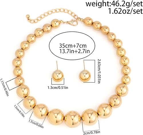 Miniatura 7 de Juego de joyas de cuentas gruesas para mujer, diseño simple, grande, de oro y plata, perlas de imitación, gargantilla, aretes, juego de joyería