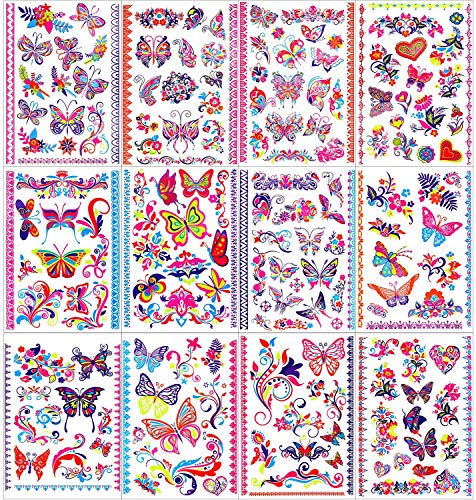 Konsait 160Pcs Butterfly Tattoos Uv Neon Temporary Tattoos For Girl,Blacklight Tattoos Temporary Rave Festival Decorations Fluorescence Fake Tattoos Stickers For Children Girls Birthday Dance #TOP1