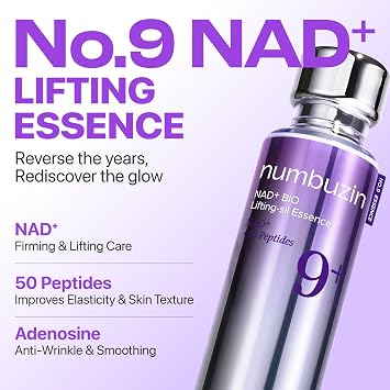 numbuzin No.9 NAD+ Peptide Lifting Serum for Face and Body, Firming & Wrinkles, 50 Peptide Essence for Sagging Skin, Fine Lines & Elasticity, Hydrating & Tightening Formula, Korean Skincare 1.69 fl oz